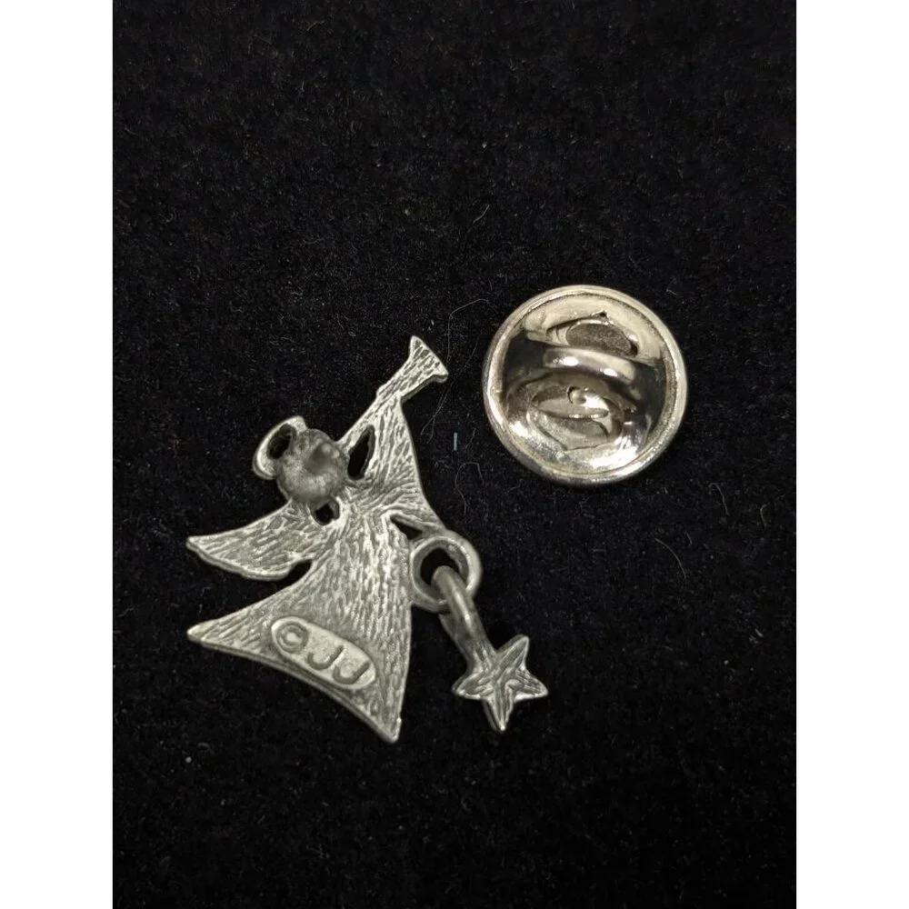 Vintage JJ Jonette Silver Tone Christmas Angel Star Charm‎ Small Pin Brooch